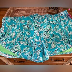 Lilly Pulitzer Blue and Green Leaf Print running shorts